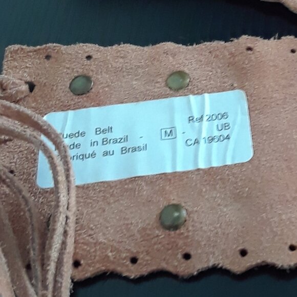 Genuine Suede Wide Boho Tie Hip Belt With Fringe and Bronze Medallions - Picture 8 of 14